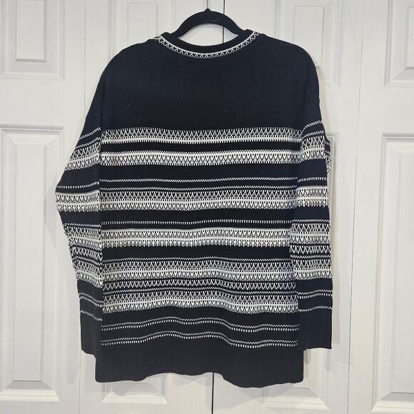 Vince Textured-Stitch Long-Sleeve Sweater Tunic Black/Off White XS - Picture 2 of 7